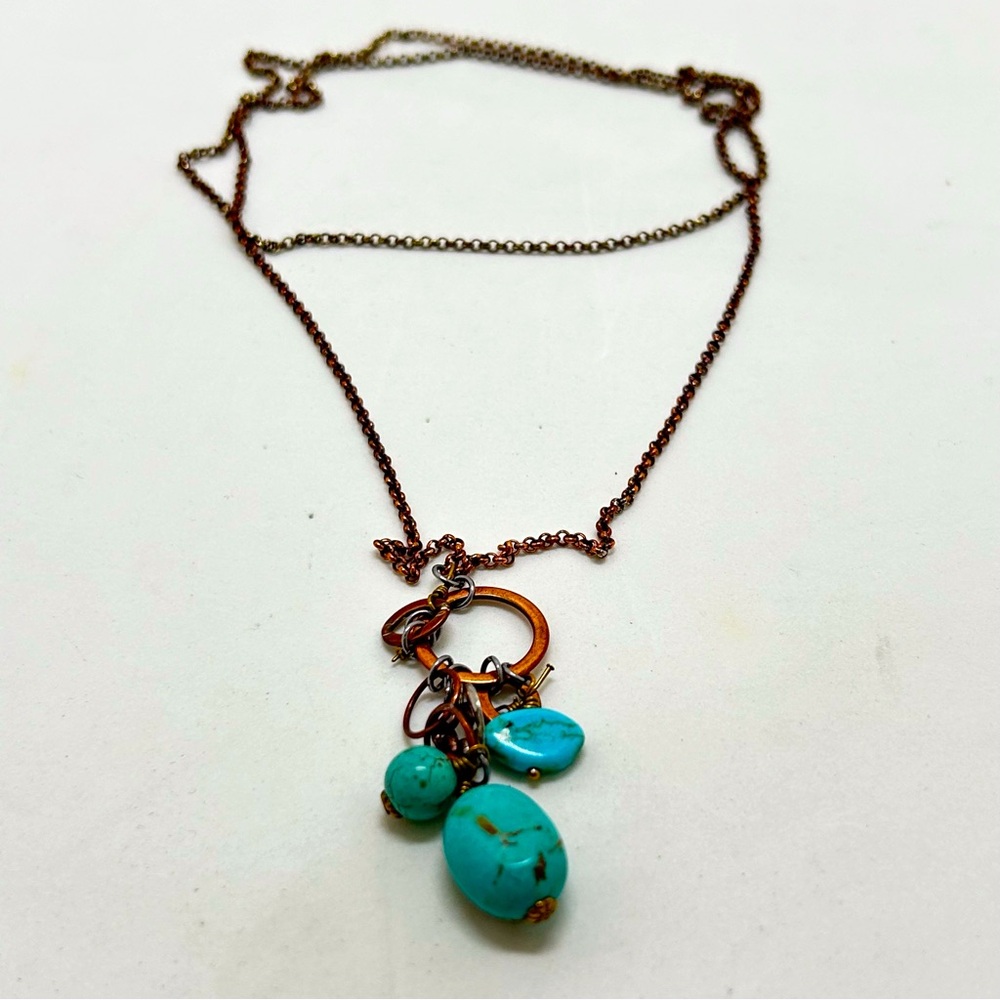 Marie Chavez, Copper And Genuine Turquoise Nugget Charm Necklace